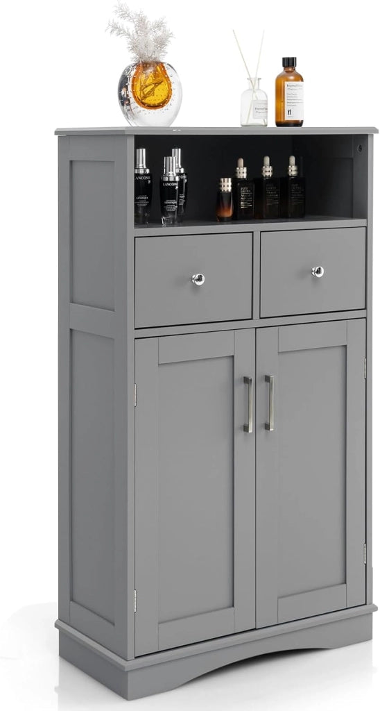 Armadio da Terra con 2 Porte, Mobile da Bagno con 2 Cassetti e 2 Ripiani Regolabili, Mobiletto Multifunzionale per Bagno Cucina e Soggiorno, 60x30x108 cm (Bianco)