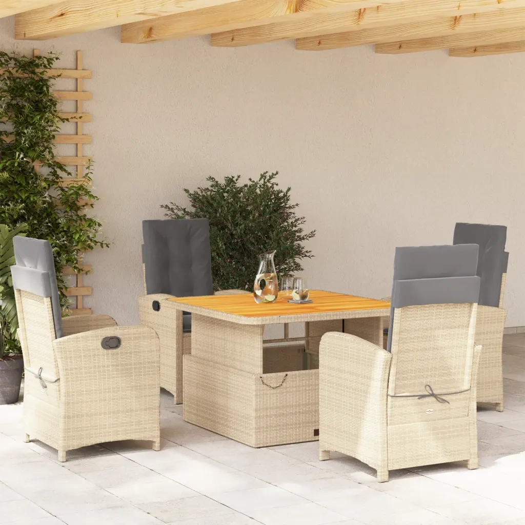 Set da Pranzo da Giardino 5 pz con Cuscini Beige in Polyrattancod mxl 113339