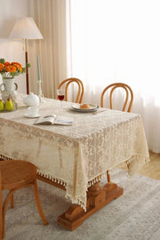 Tavolo quadrato con tovagliolo in tessuto poliestere cotone lavabile, intrecciato a strisce di diamante vuote con pennelli, tovagliolo adatto per dentro e fuori - Farfalla a maglia - Beige - 140*220