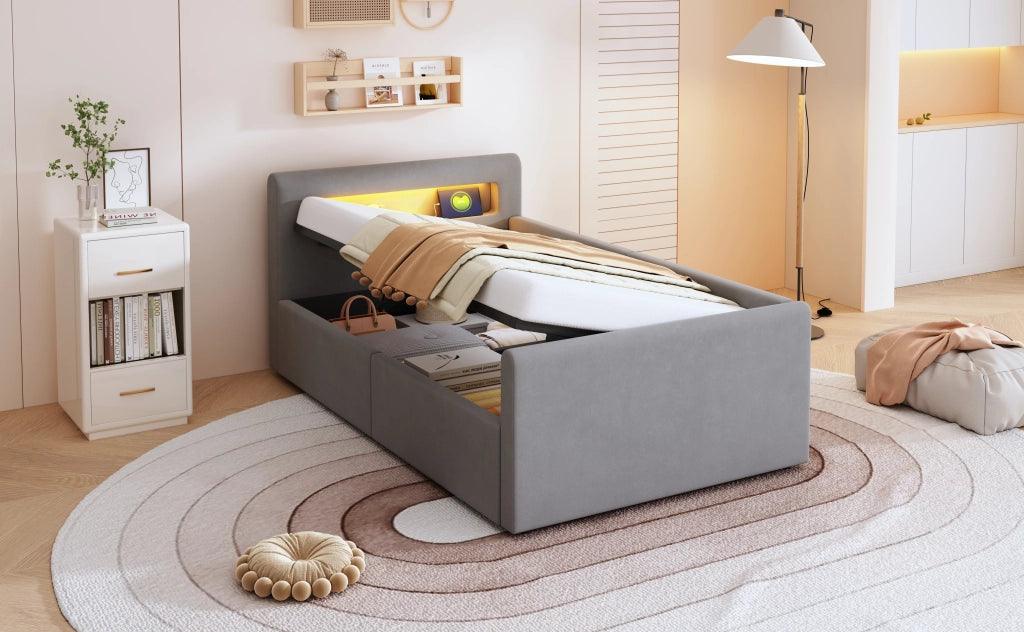 letto imbottito velluto grigio 90 x 200 cm