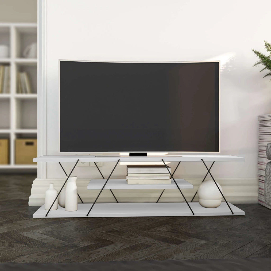 Mobile TV in legno "April" - 120 x 30 x 33 cm - Bianco/Nero