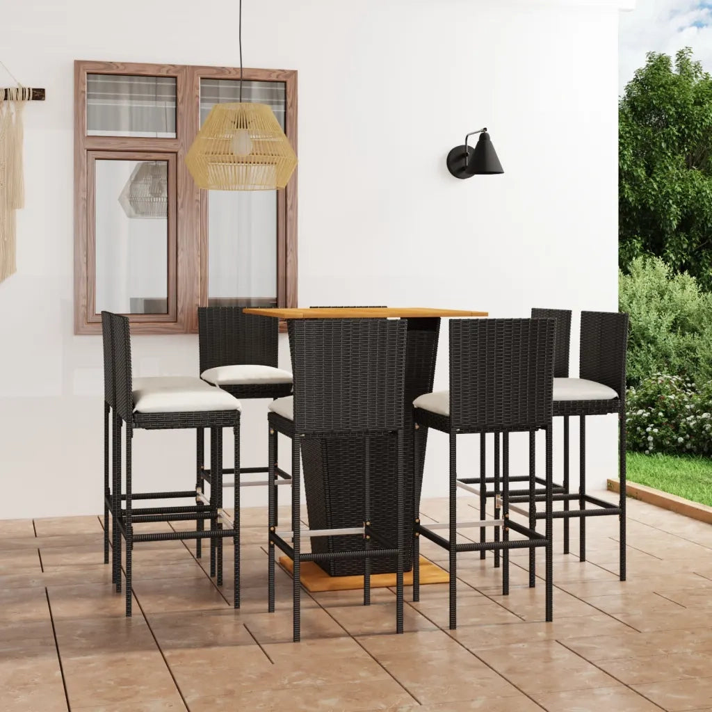 Set da Bar da Giardino 9 pz con Cuscini in Polyrattan Nero cod mxl 36169