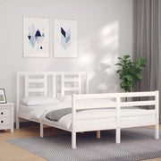 Giroletto con Testiera-Struttura Letto con testiera Bianco Small Double Legno Massello 279689