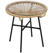 TAVOLINO DA GIARDINO ROTONDO IN RATTAN PE E VETRO Ø50X50CM COLORE BEIGE