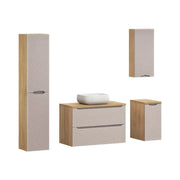 Bagno YOKA beige: mobile sotto lavabo + piano per lavabo + lavabo + colonna di stoccaggio + 2 mobili di stoccaggio