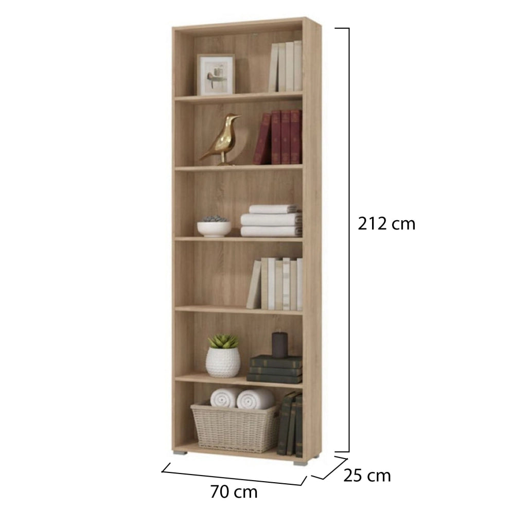 Biblioteca Pramollo, Libreria 5 Ripiani, 70x24.5x211.5h cm Marrone Rovere