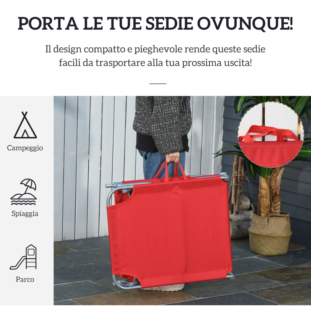 Lettino Prendisole Pieghevole 187x55x24 cm con Schienale Reclinabile su 5 Livelli in Tessuto Oxford Rosso