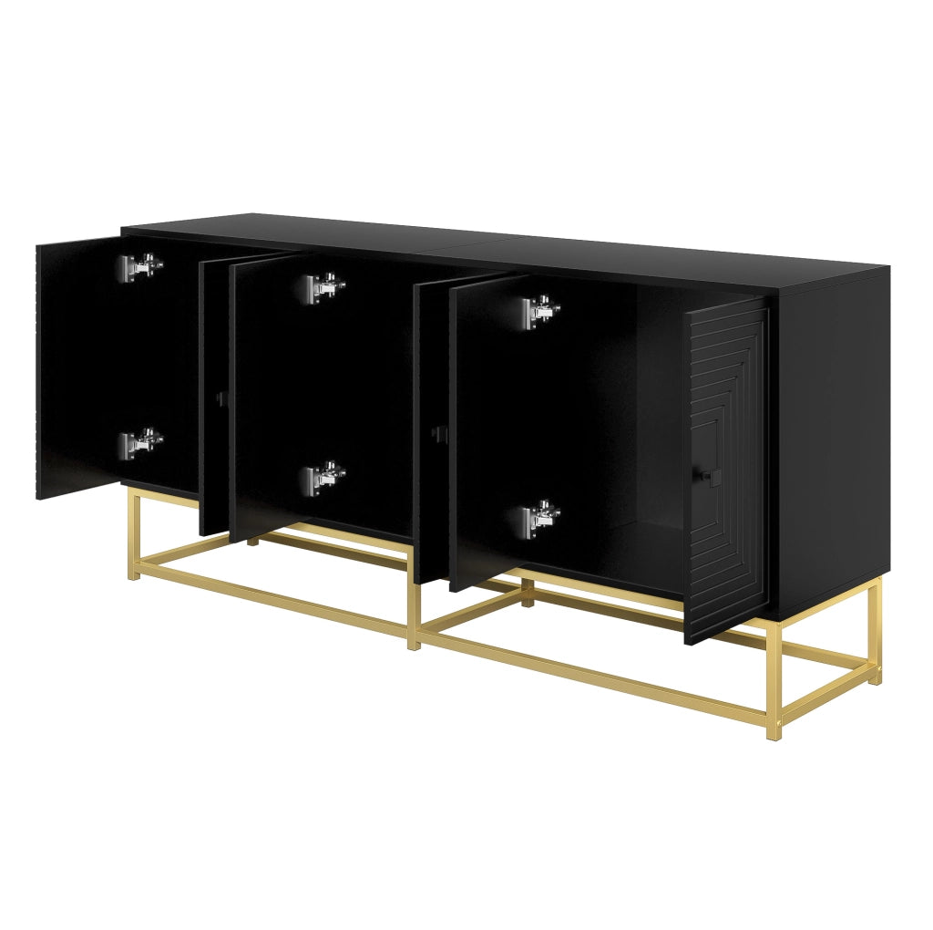 Credenza contenitore nera opaca a 3 scomparti, 160 cm