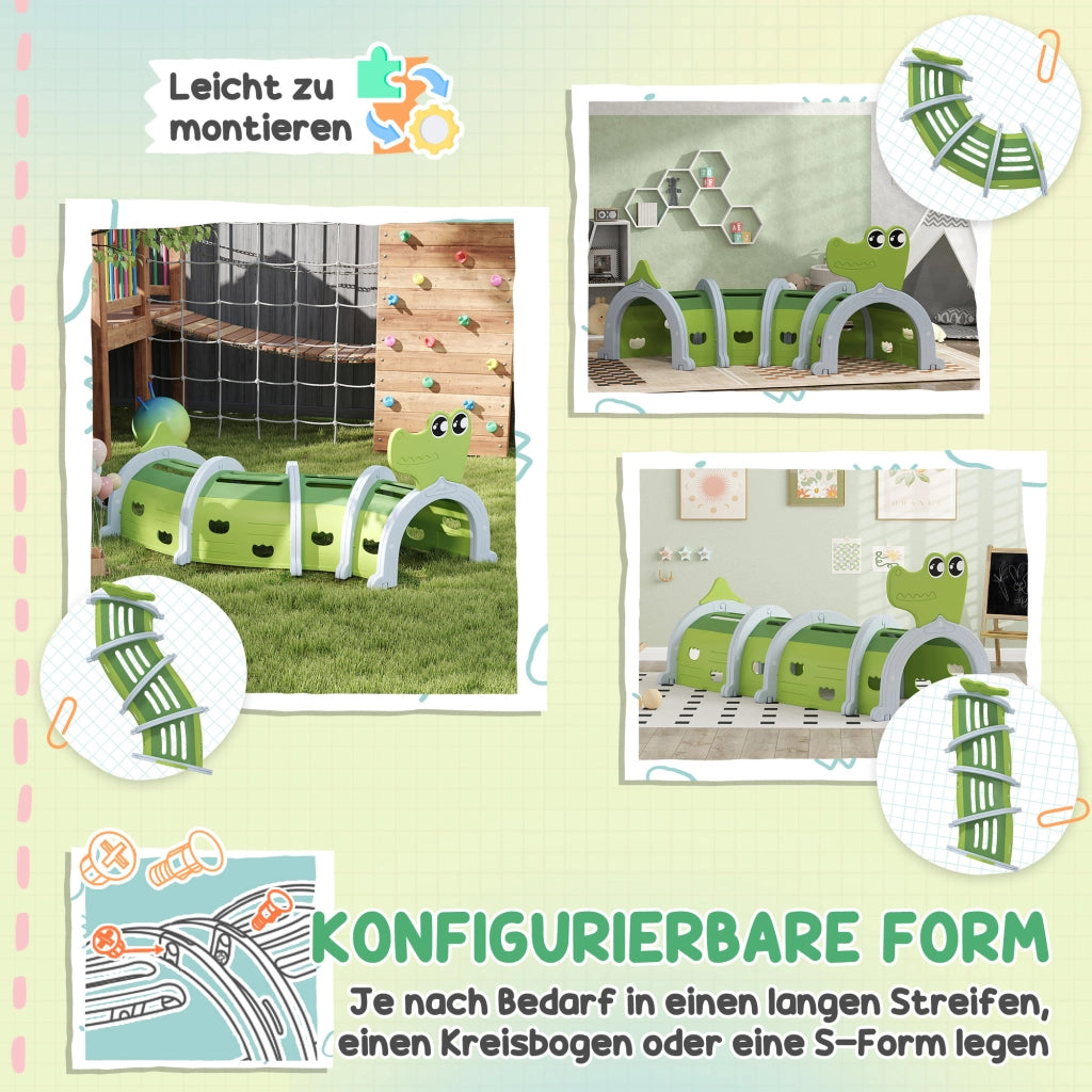 Tunnel gioco coccodrillo ¨C Xylo ¨C verde, 194x88x92 cm, per bambini 3-6 anni