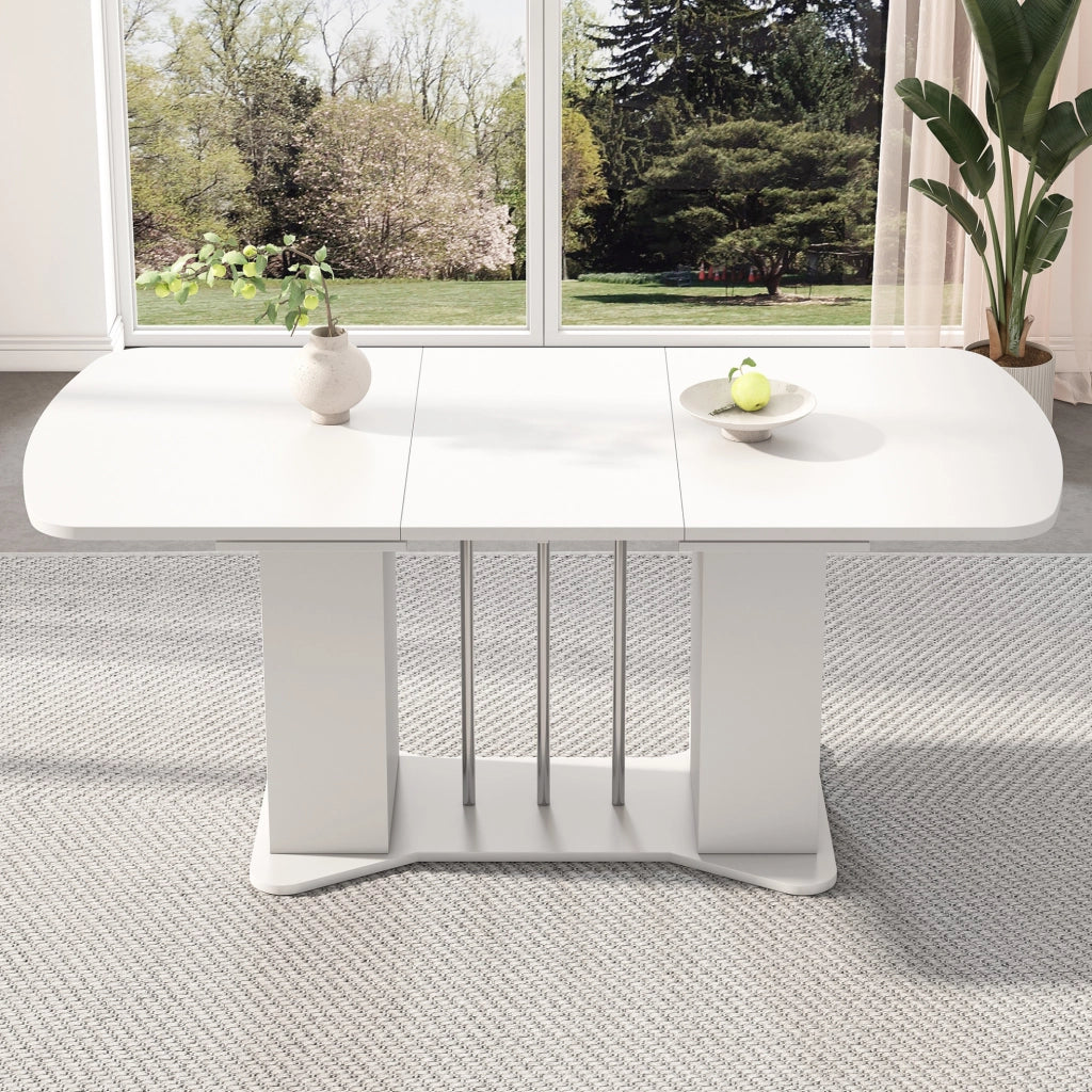 Tavolo da pranzo estensibile bianco 120/160 x 80 cm con contenitori