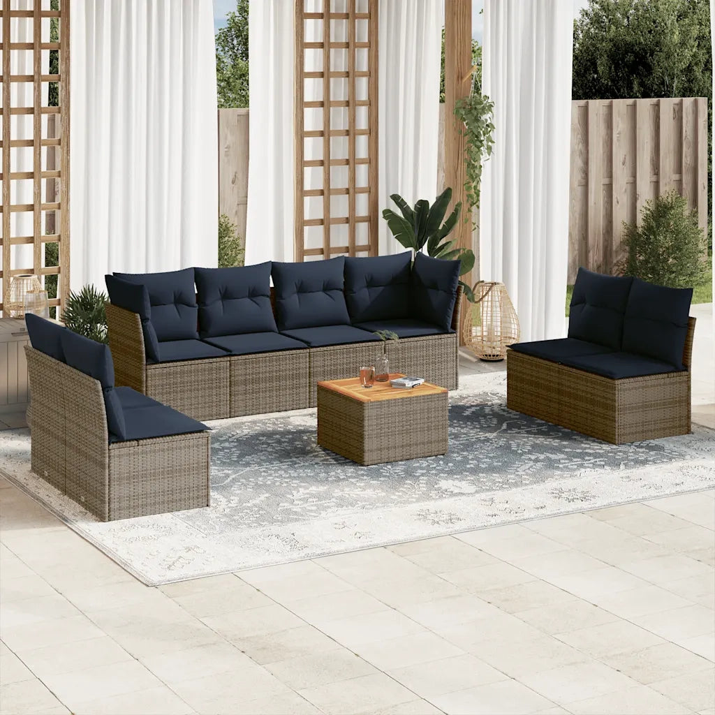 Set Divani da Giardino 9 pz con Cuscini Grigio in Polyrattan 3255914