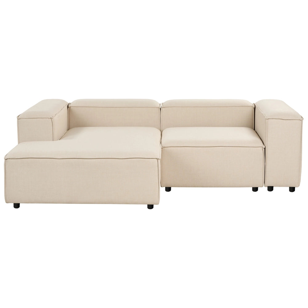 Divano modulare moderno angolare a 3 posti lato destro con ottomana in poliestere Beige Gambe nere Soggiorno moderno
