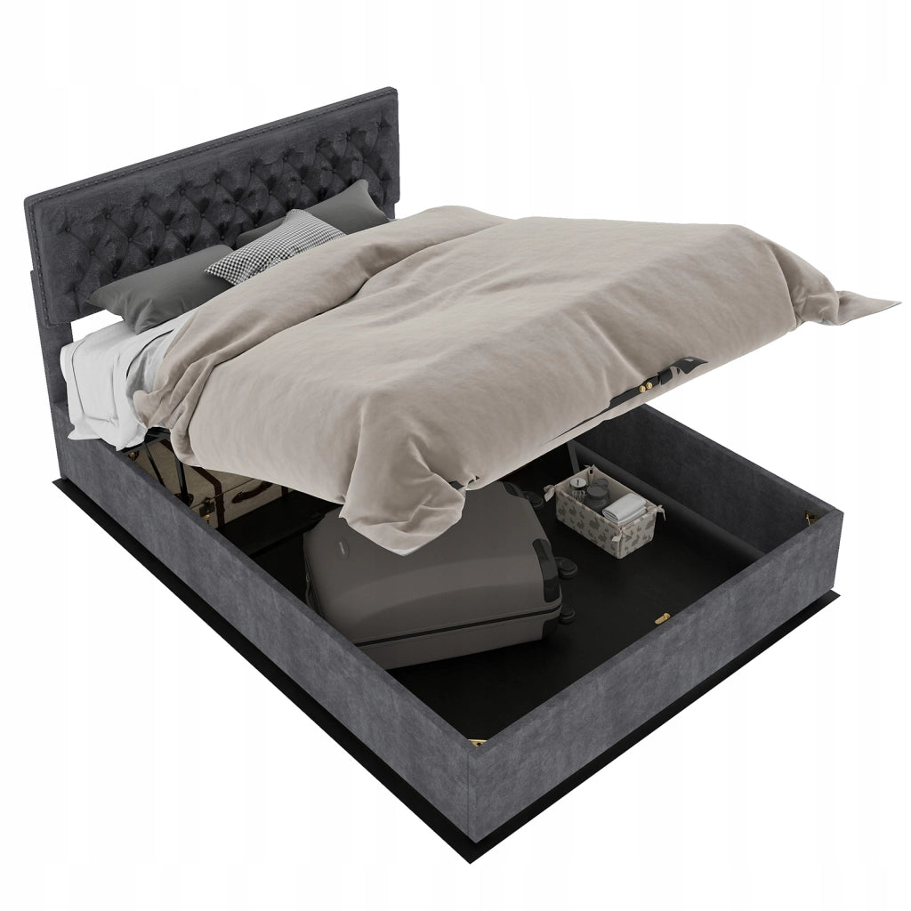 Letto imbottito 160x200 grigio - Xylo - con struttura sollevabile