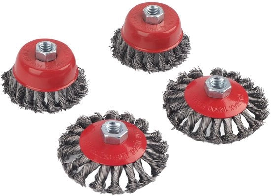 Set di pennelli a spazzola 4 pezzi - Sfregiatore a uncini - Pennello a filo M14 - Pennello di levigatura - Struttore di vernice - Filo di alta qualità in acciaio - Set di pennelli