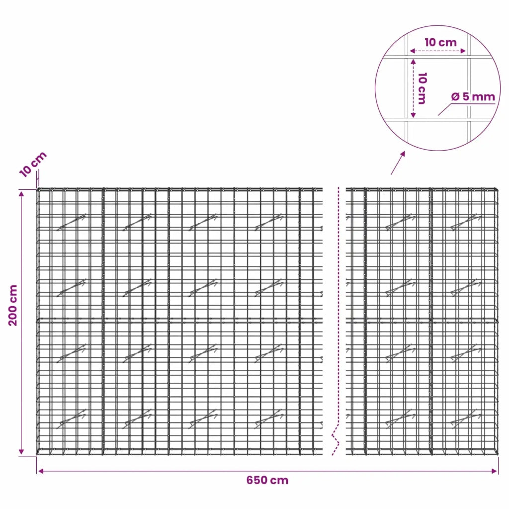 Gabione con filo da 5 mm e rete 10x10 cm 650x10x200 cm 3464983