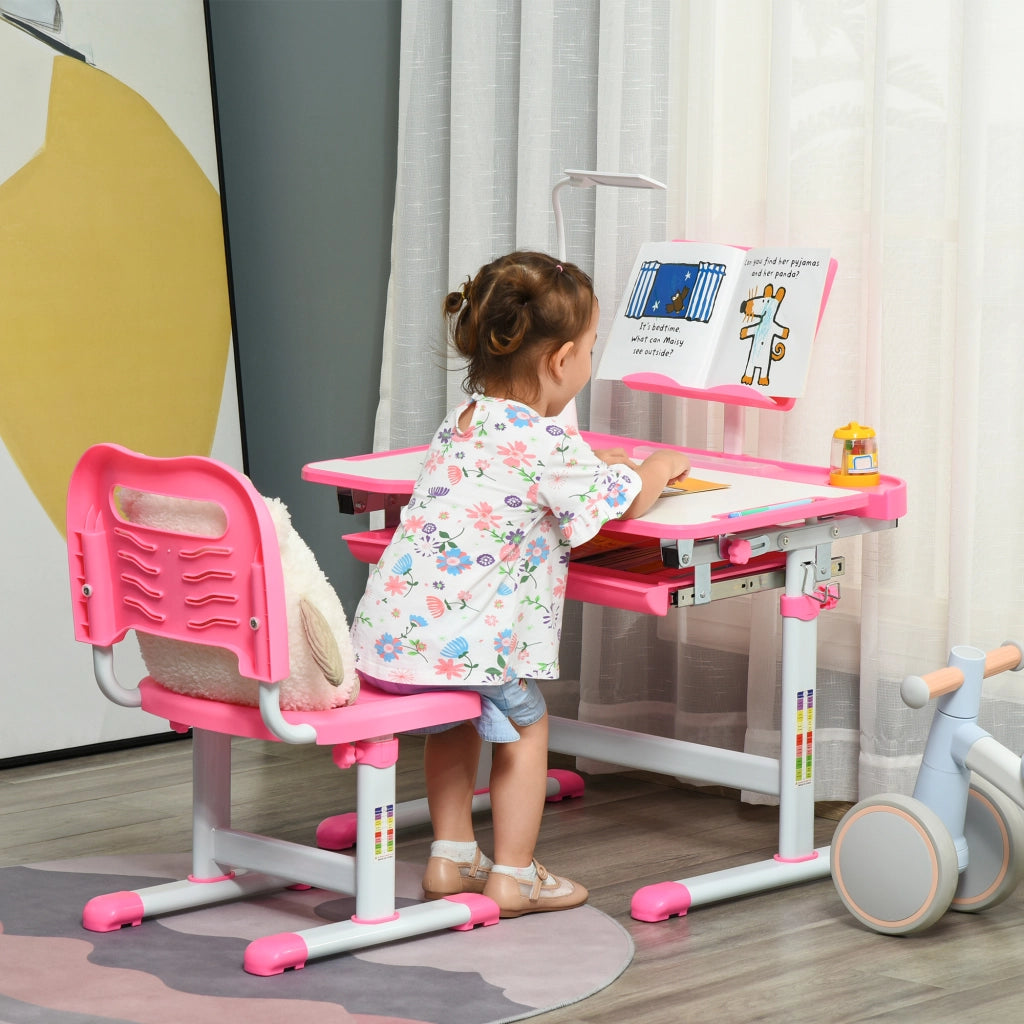 Scrivania Regolabile con Sedia per Bambini ¨C zephmum ¨C Rosa, 70x49.5x80-105 cm