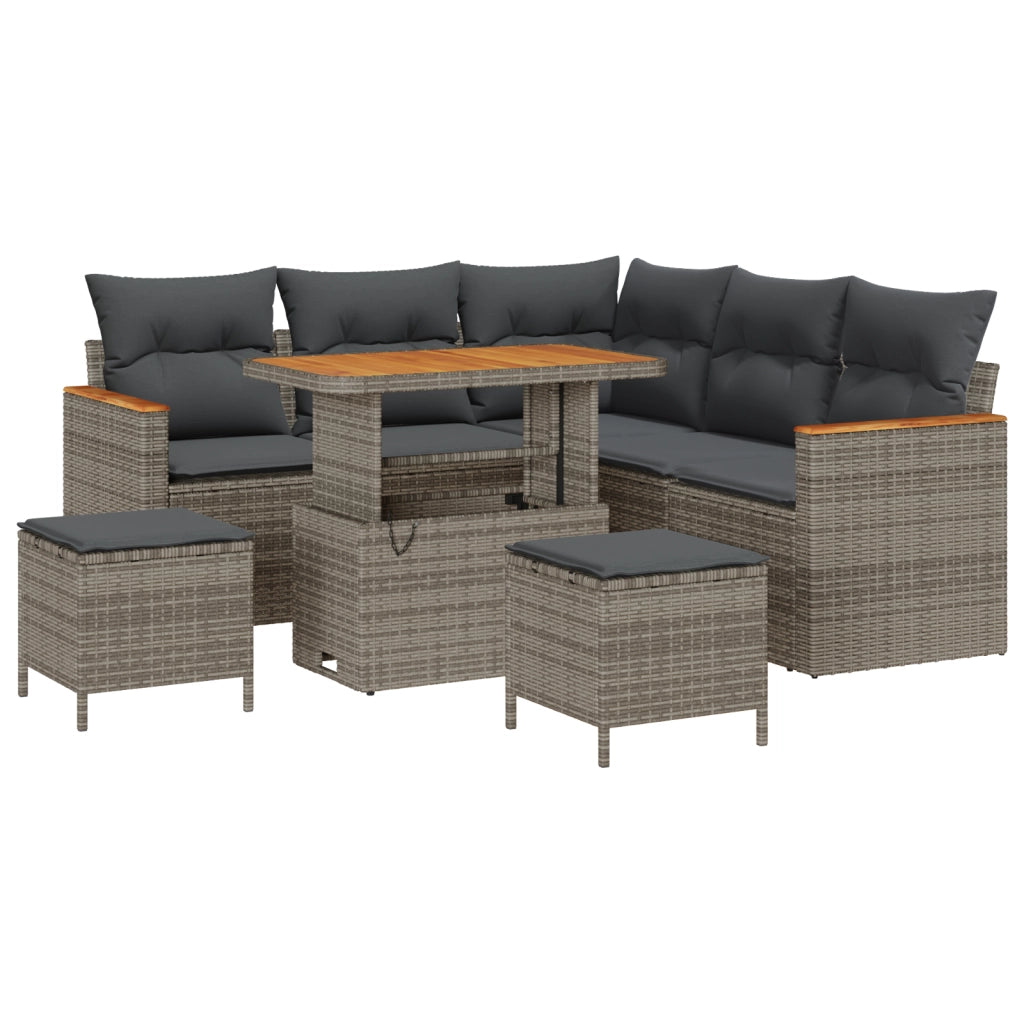 Set divano giardino 8 pezzi con cuscini Grigio Polyrattan Acacia