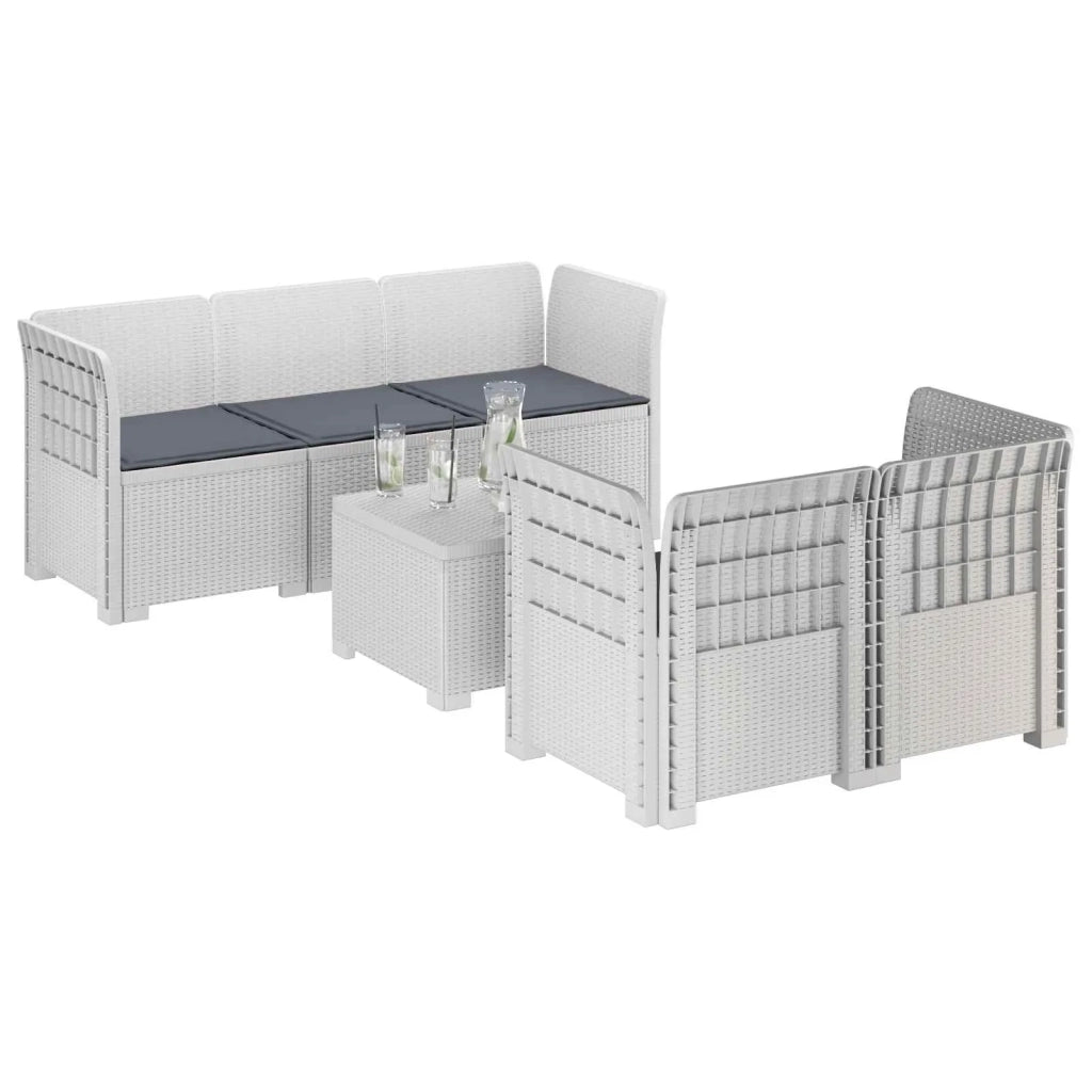 Divano da Giardino 5 Posti con Cuscini Stile Rattan PP Bianco 3443901