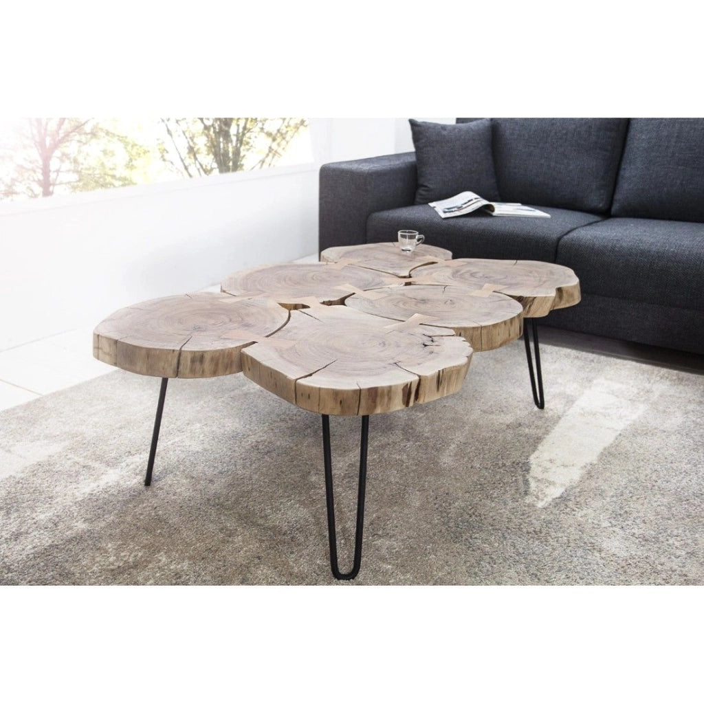 Table bassa NOMA rettangolare 110 cm in legno massiccio di acacia – Tavolino da salotto design con gambe in metallo