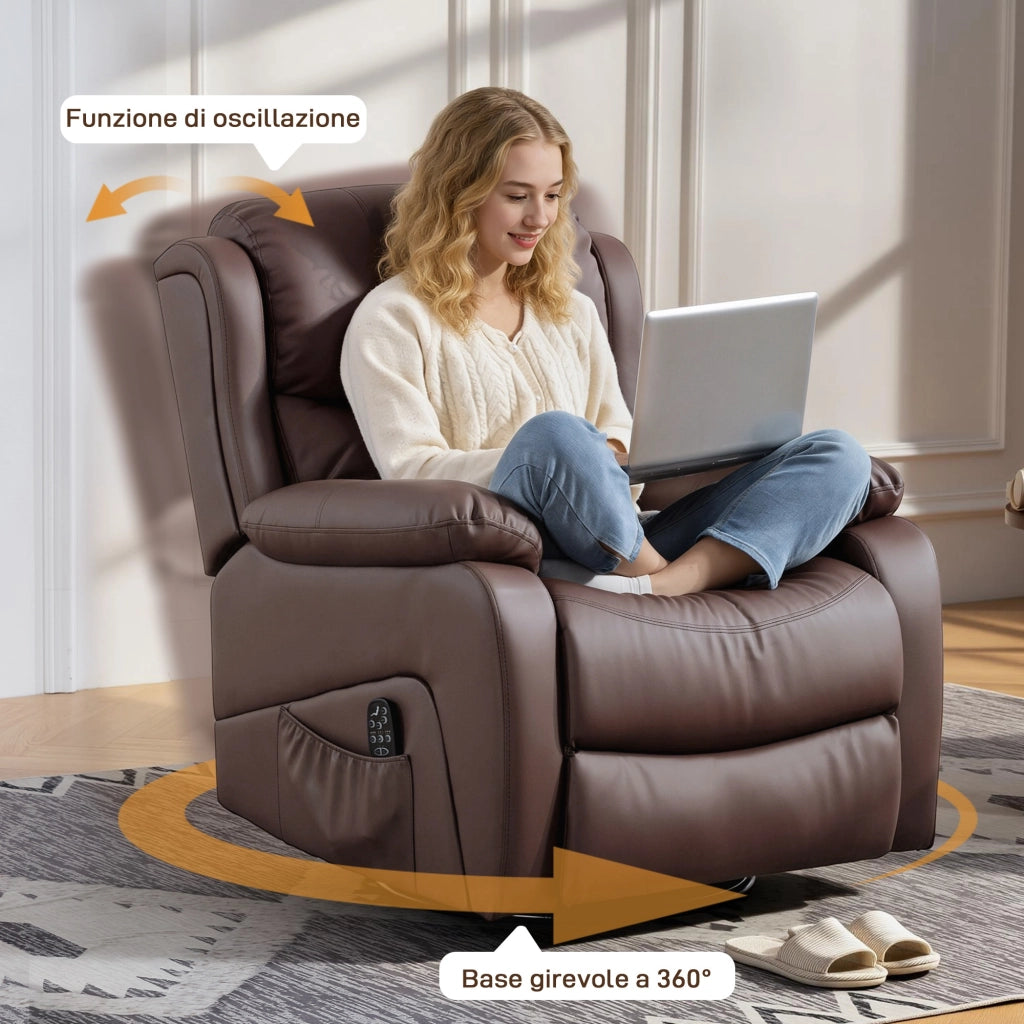Poltrona Relax Reclinabile Massaggiante con Poggiapiedi ¨C zephmum ¨C Marrone 87x97x100