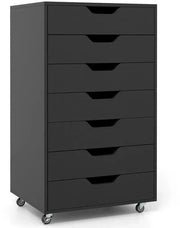Contenitore mobili con 7 cesti, archivio mobile con ruote, contenitore per ufficio, scatola a cesti, nero