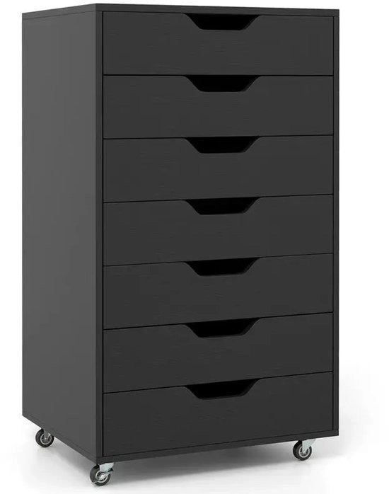Contenitore mobili con 7 cesti, archivio mobile con ruote, contenitore per ufficio, scatola a cesti, nero