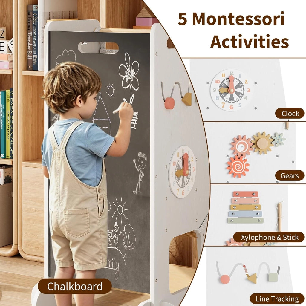 Torre di apprendimento per bambini; torre di osservazione in legno di betulla con attivit   educative; 90x56x50 cm; per cucina e bagno