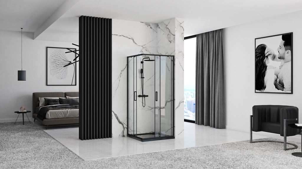 Cabina Doccia Rea Punto Black 80x80 con piatto doccia Savoy