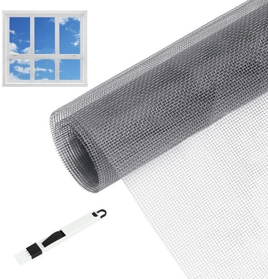 Insectengaas 150 x 300 cm - Protezione dagli Insetti - Rete Sottile - Lavabile e Riciclabile - Adatto per Finestre e Porte - Incluso Spazzolino di Pulizia