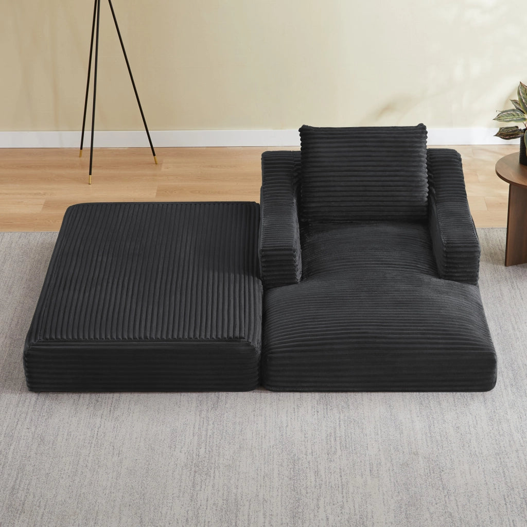 Poltrona reclinabile, poltrona con braccioli, divanetto singolo, velluto a coste, funzione letto, con cuscini, grigio