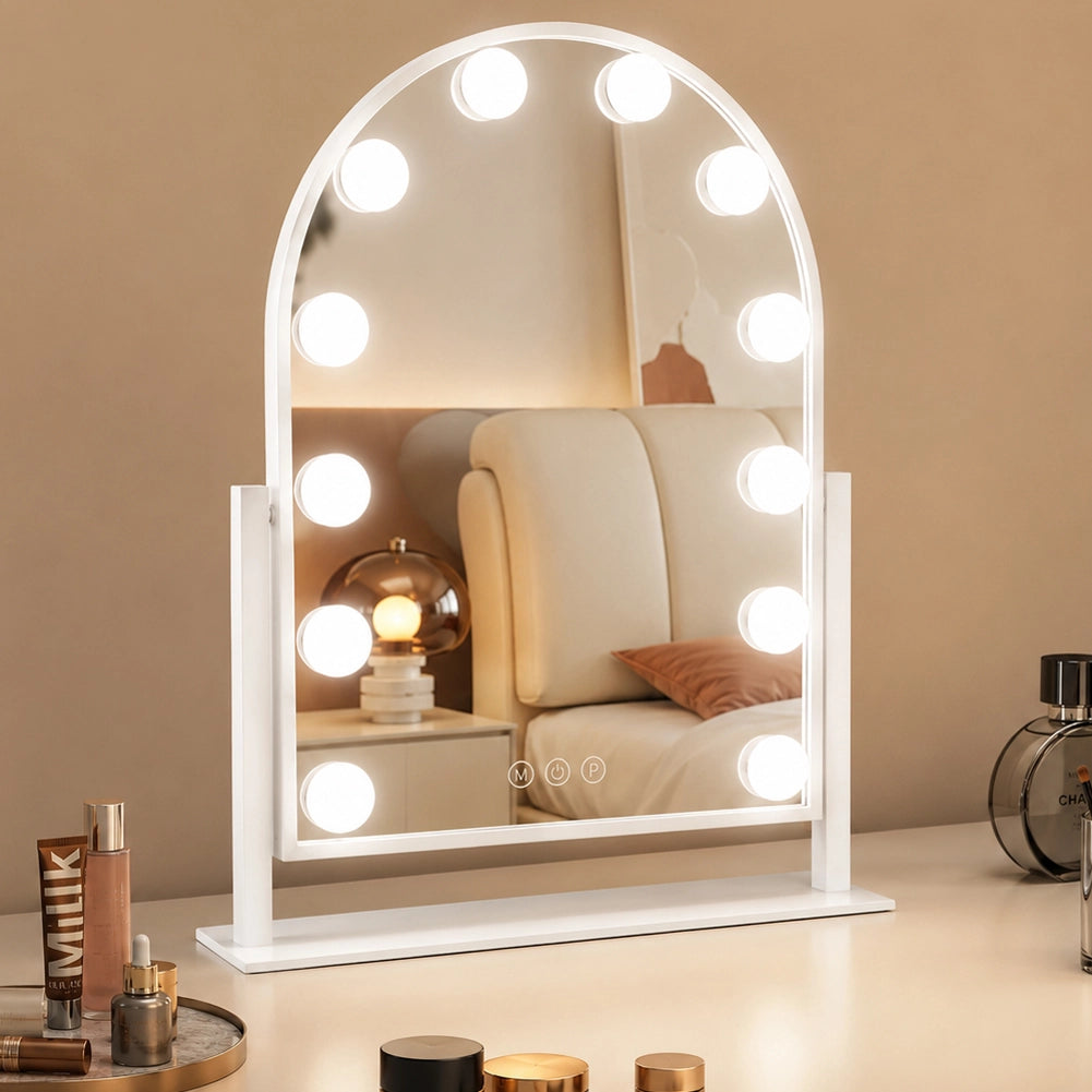 Specchio ad Arco da Tavolo Struttura in Alluminio e Led a Bulbi 3 Colori 30x40cm