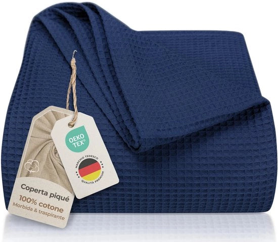 Coperta da letto 150 x 200 cm - Wafelpiqué 100% Cotone - Piumoni morbidi - Plaid decorativo - Idrorepellente - Utilizzo multifunzionale