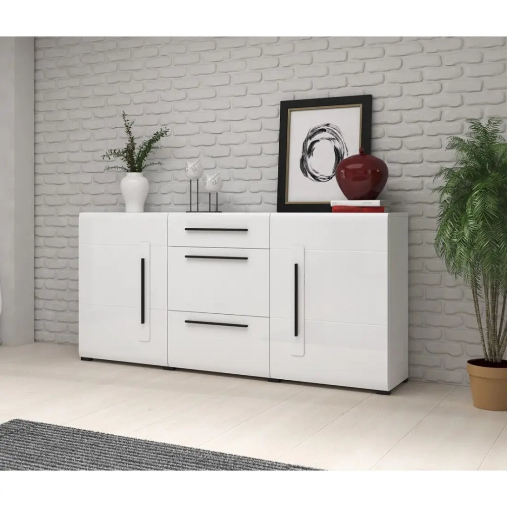 Credenza design 180 cm collezione BREDA - 2 porte e 3 cassetti, colore bianco