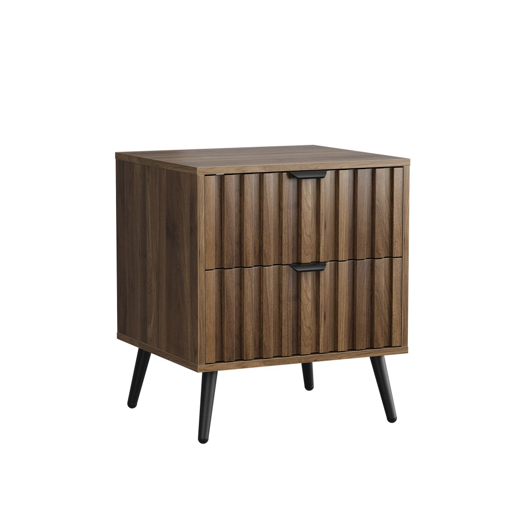 Comodino con 2 cassetti e ripiano; design incassato - per camera da letto - in MDF - 45×40×53 cm - noce