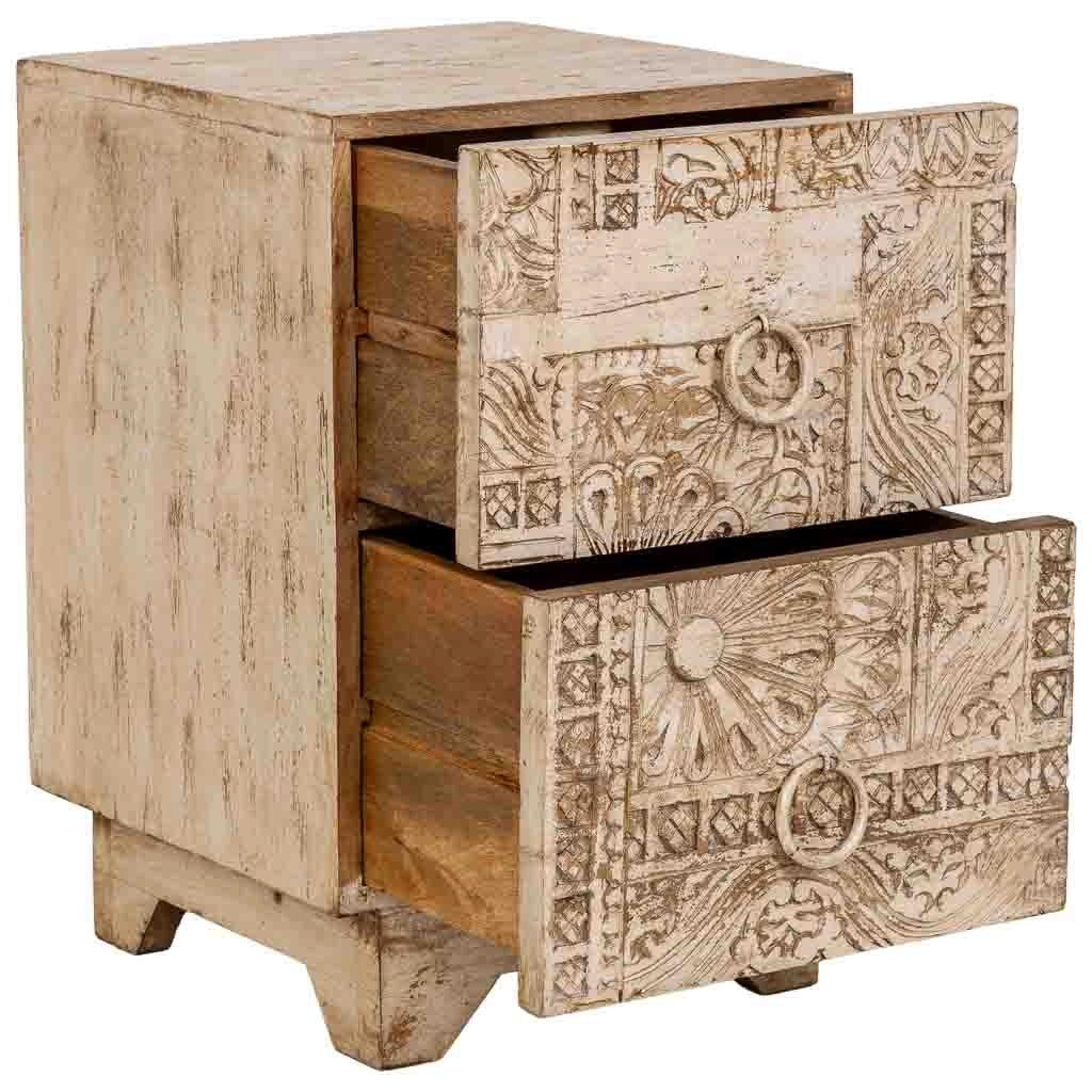 Tavolino in legno artigianale bianco 37x40x56h cm