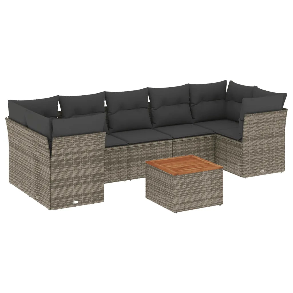 Set Divano da Giardino 8 pz con Cuscini Grigio in Polyrattan