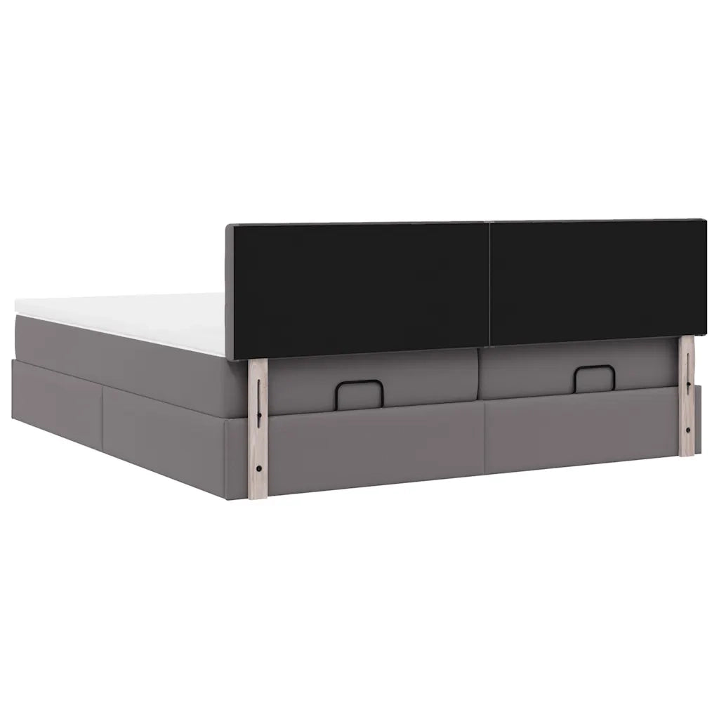Struttura Letto Pouf con Materassi Grigio 200x200 cm Similpelle 3311964