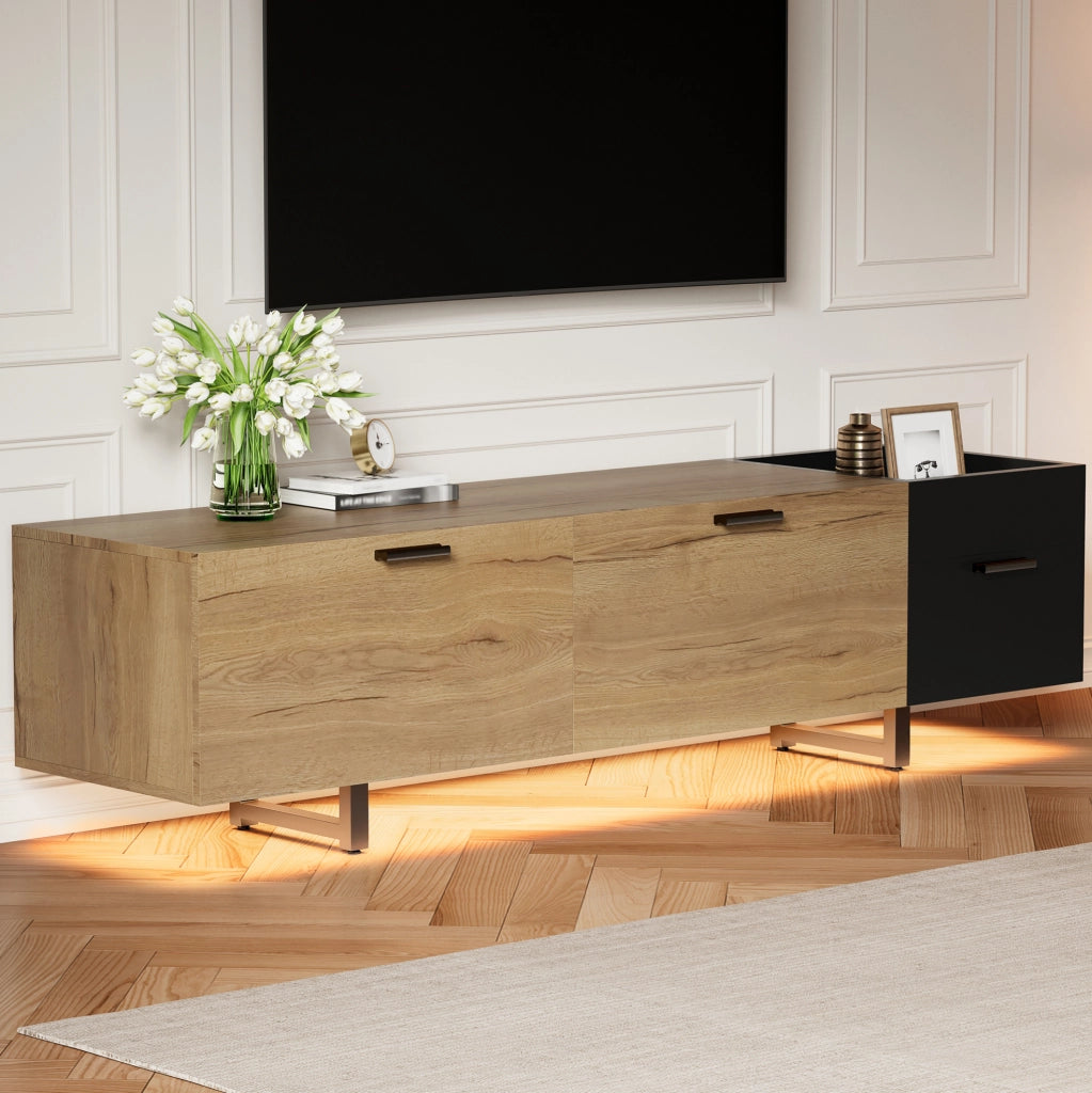 Mobile porta TV 180x38x49 cm con cassetti e vani aperti in legno ingegnerizzato nero