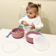 Set di servizio per bambini | biberon in silicone con coperchio e beccuccio | lecca lecca | da 6 mesi in rosa e viola