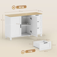 Mobile Cucina Buffet 120x38x76 cm con 3 Cassetti e Armadietto 2 Ante Ammortizzate Bianco