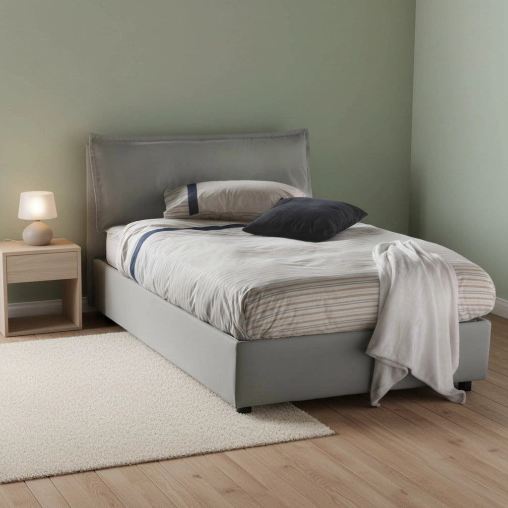 Abbygale, Letto Piazza e Mezza Materasso Incluso Made in Italy, Grigio
