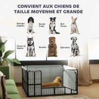 Parco di Parto per Cani Cuccia per Cani con Porta Tappeto di Pulizia Lavabile 122 x 122 x 60 cm nero