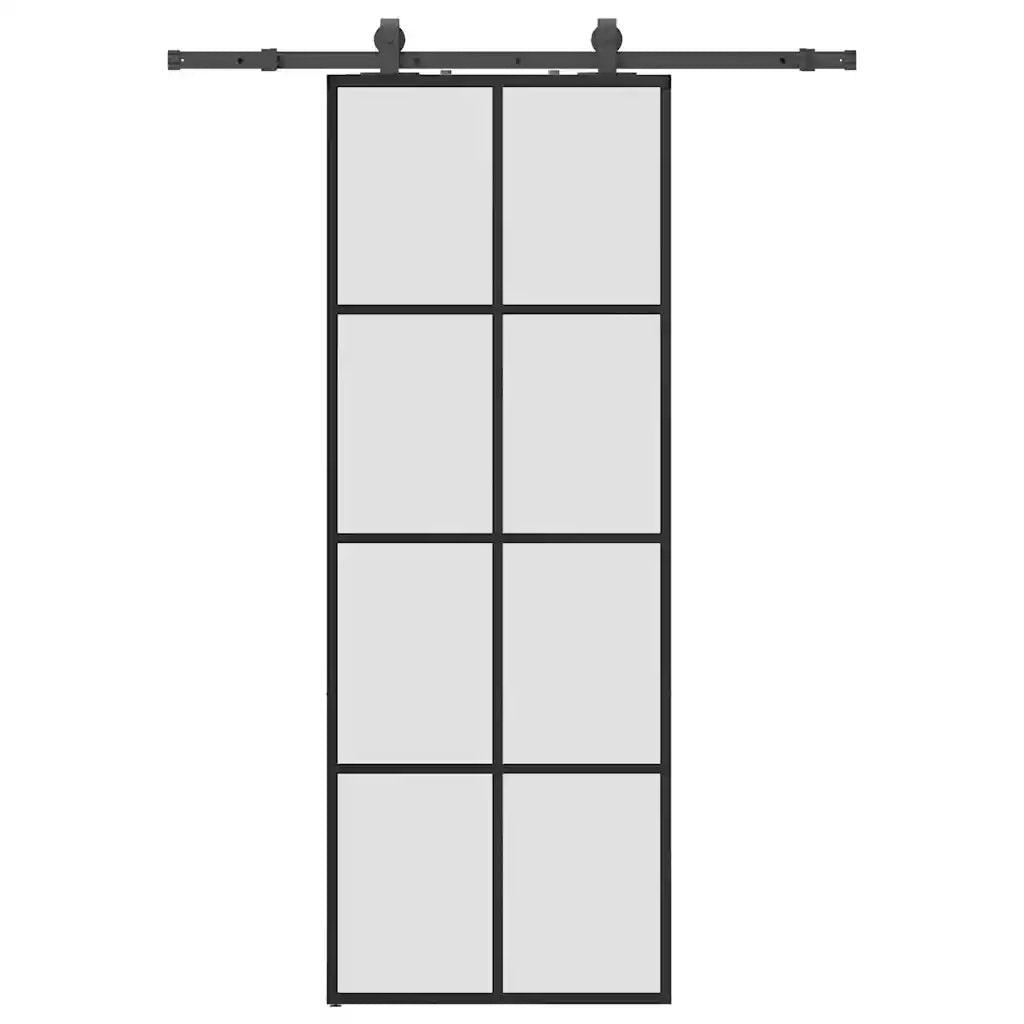 Porta Scorrevole con Ferramenta Nera 76x205 cm in Vetro ESG