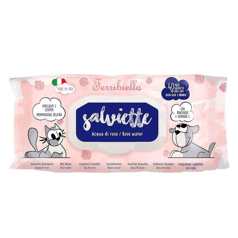 Salviette Detergenti Ferribiella acqua di rose 12 buste da 40 pezzi