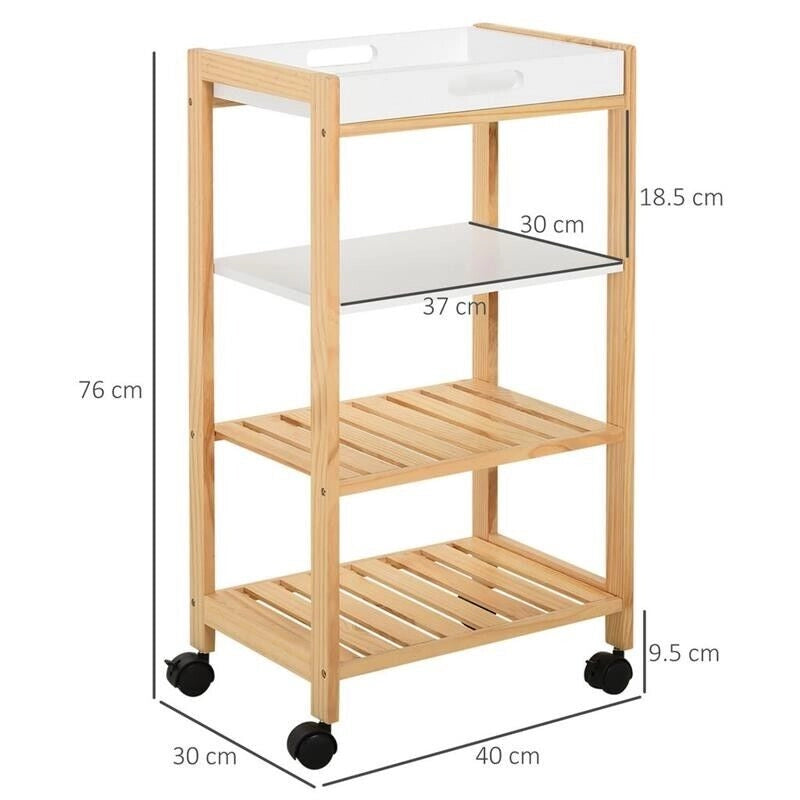 CARRELLO DA CUCINA A 4 LIVELLI LEGNO DI PINO 40X30X76 CM BIANCO E MARRONE