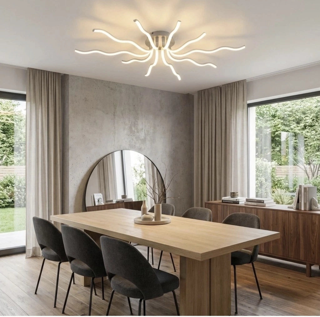 Plafoniera LED moderna 56W Ø100cm a piovra con bracci ondulati e CCT switch 3 colori, lampada da soffitto scenografica per interni