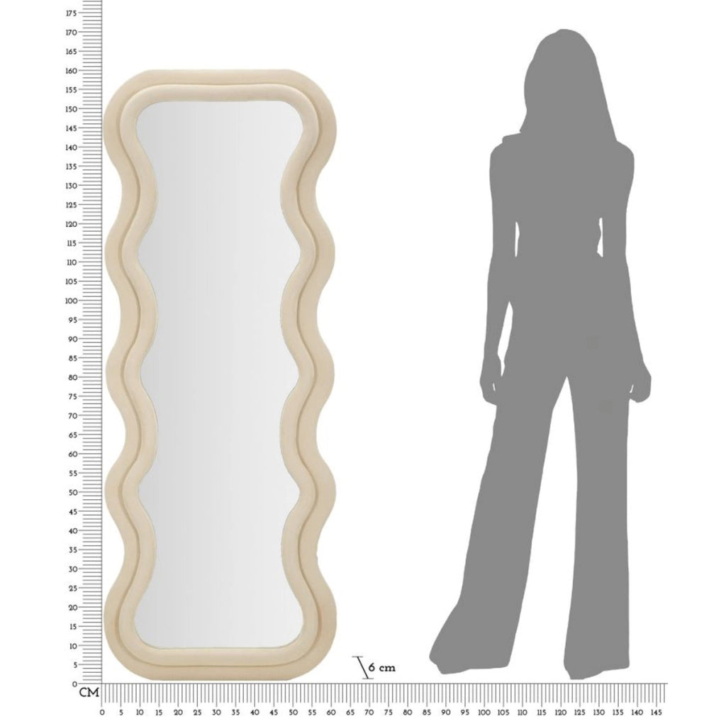 Specchio da parete Emily wavy in velluto crema 67x166 cm