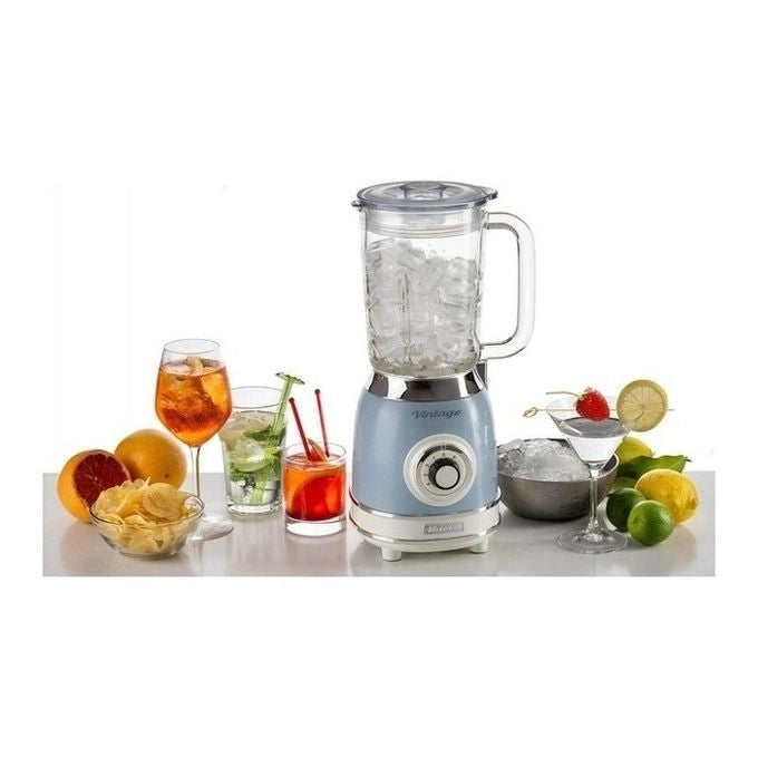 Ariete 583, Frullatore Vintage con tazza in vetro da 1,5 Litri, 4 Lame in Acciaio Inox, 4 Velocità + Pulse,1000 Watt, Celeste