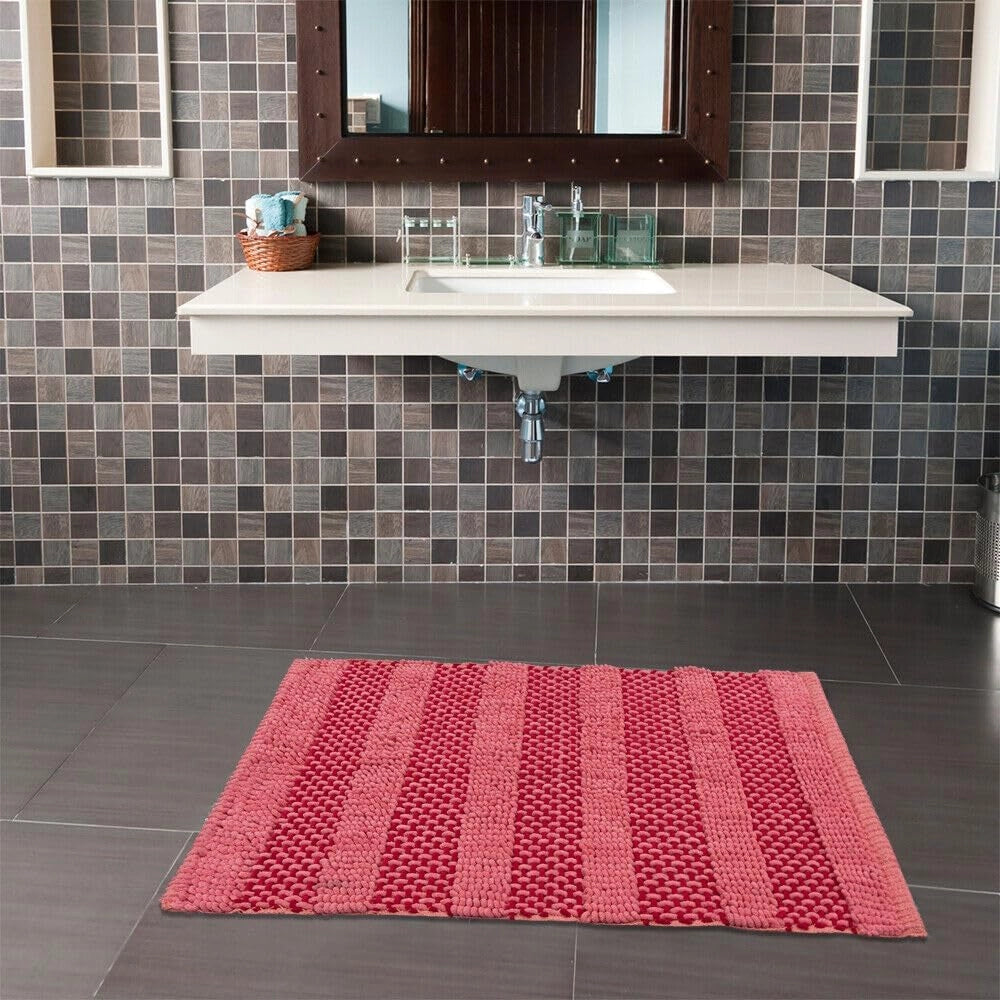 Tappeto Camera Scendiletto Bagno 50x80 Cm Cotone Intrecciato Morbido Assorbente Rosa