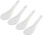 Set di 4 cucchiai ceramici bianchi - Piccoli cucchiai - Lavorazione fine - Eleganza semplice - Manico lungo per colazione pranzo cena